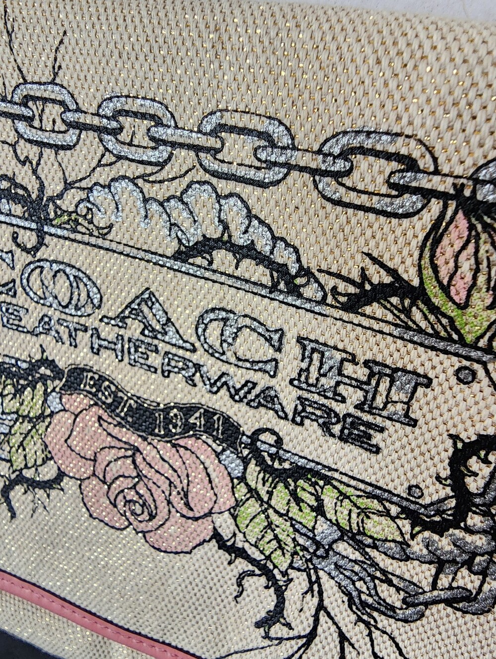 Coach Tattoo Canvas Foldover Clutch, Lurex, EUC, 2009, 42671 - Picture 3 of 9